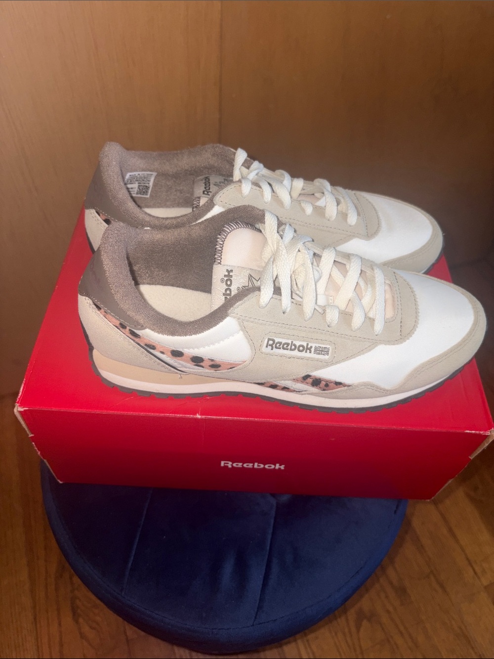 Reebok Women's Beige & White Sneakers with Leopard Trim - Picture 2 of 8
